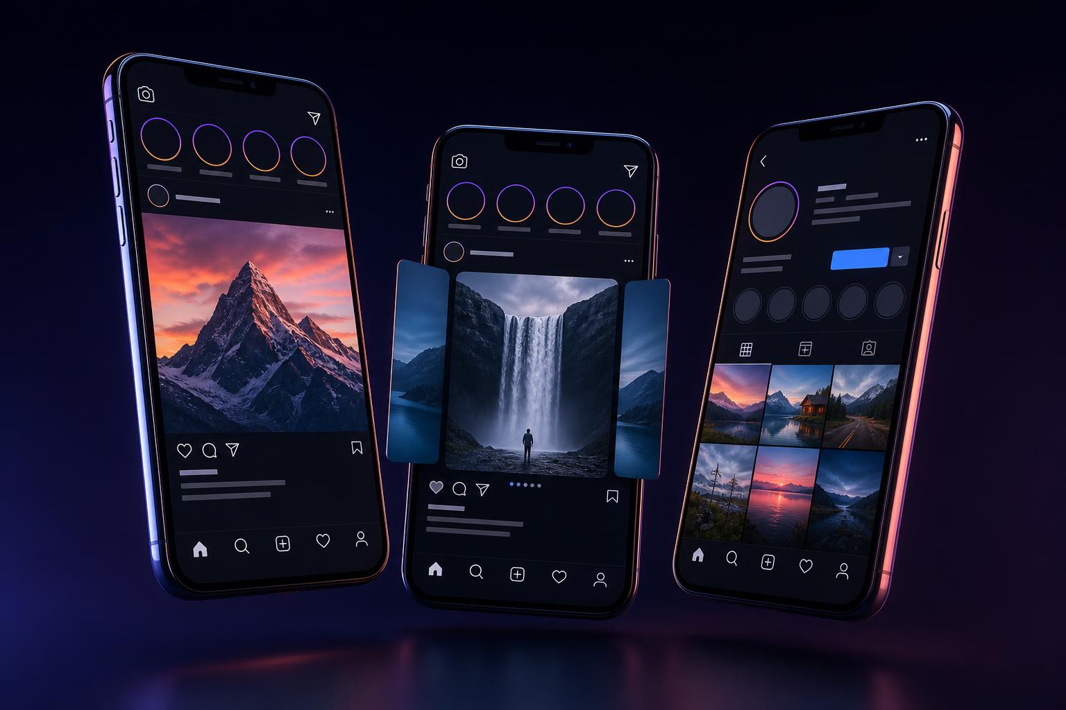 StoryFlow Inhalte auf drei Smartphones